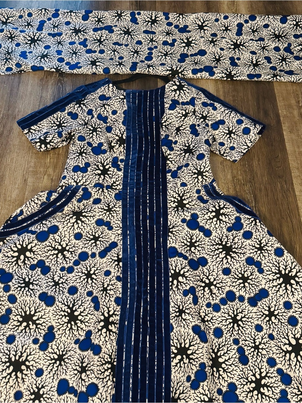 Blue and White African Print Maxi Dress Made in Lagos Nigeria Fits Size 8